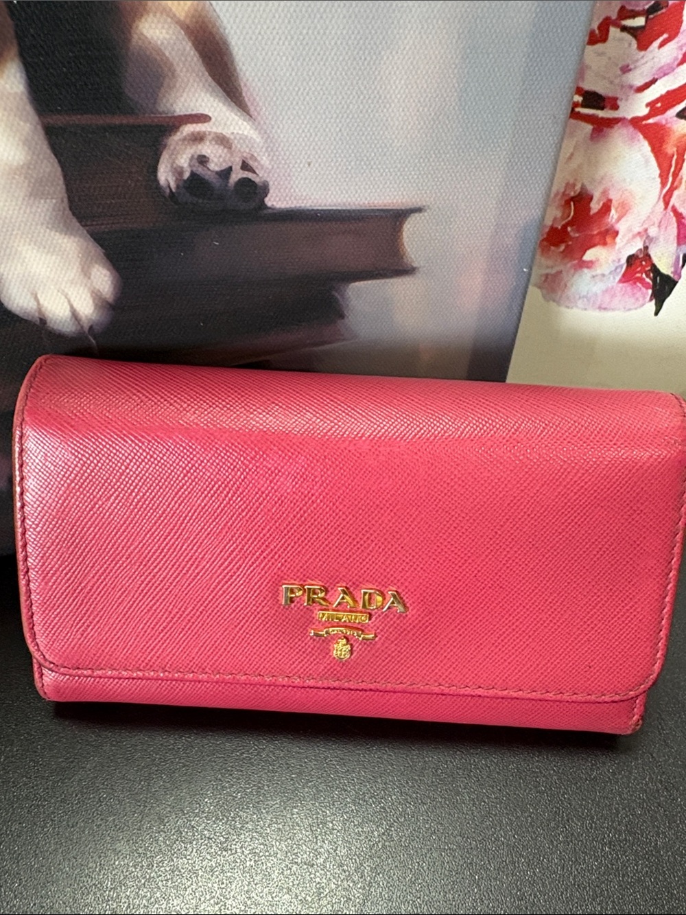 Prada Hot Pink Saffiano Leather Wallet with Gold Logo - Picture 12 of 12
